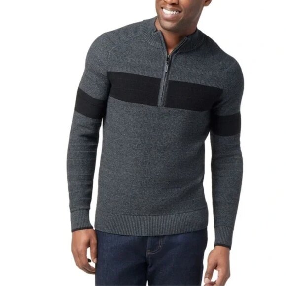 Smartwool Ripple Ridge 1/2 Zip Sweater Gray Black - Picture 1 of 14